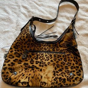 Purse with Jaguar and Fringe Black and Tan Very Unique